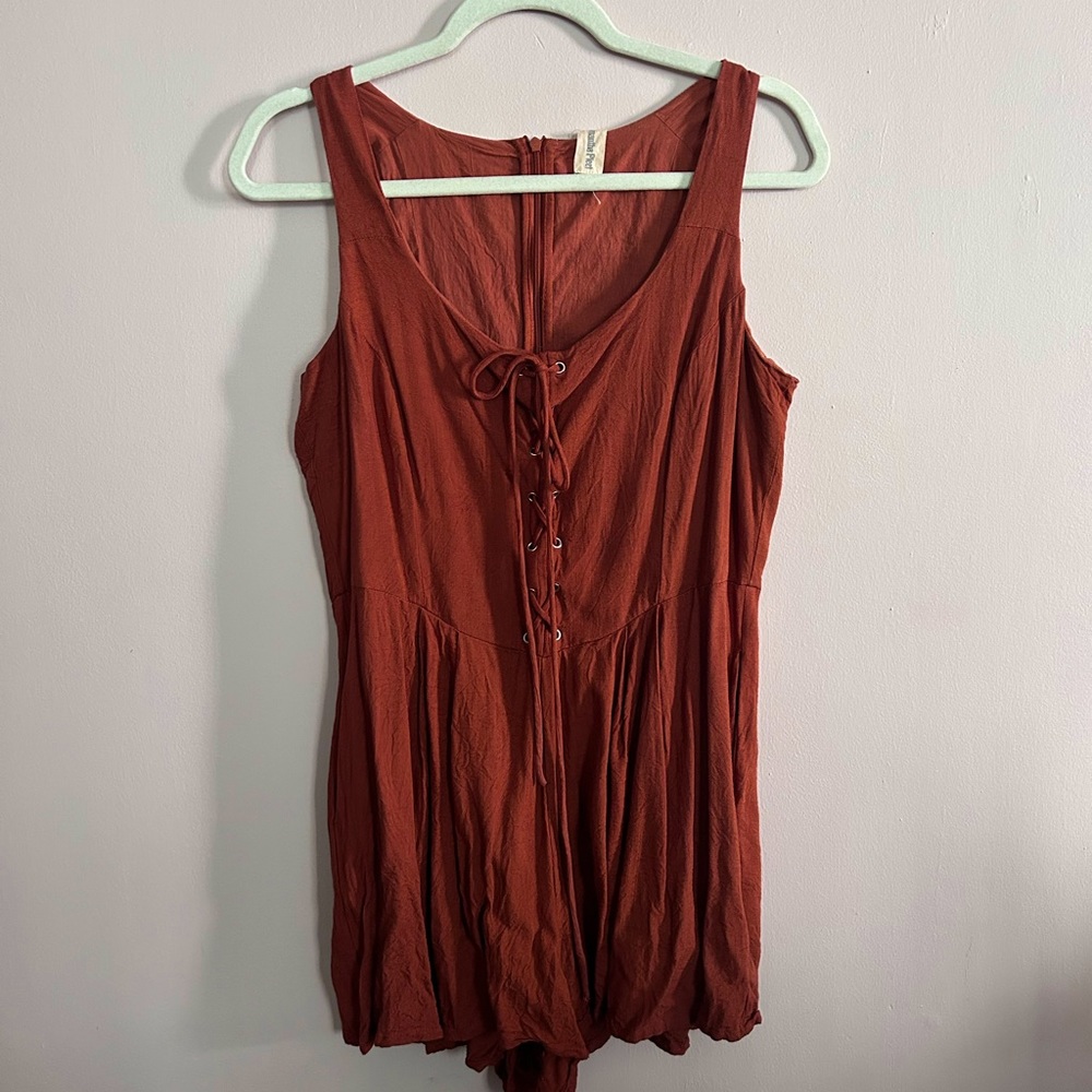 Samantha Pleet Rust Corset Linen “Elf Romper” size 8.